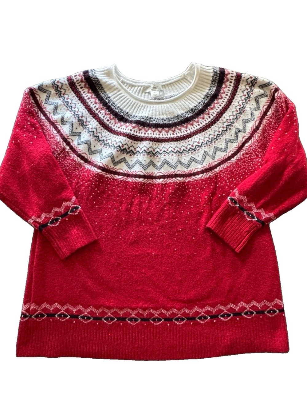 CJ Banks Christmas Sweater 2X Fair Isle Nordic Holiday Red Cozy Winter Knit